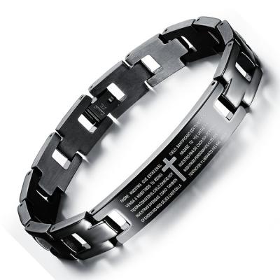 China CLASSIC High Quality Stainless Steel Spanish Bible Verse Engraved Mens Link Bracelet Fashion Cross Bracelet for sale