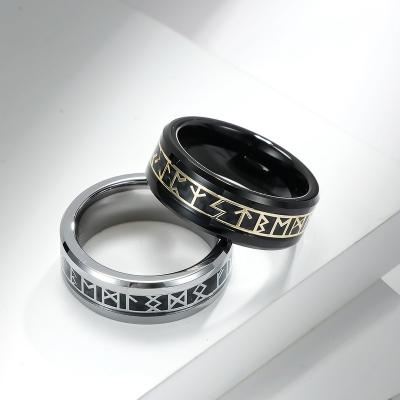 China CLASSIC 8mm Nordic Viking Script Carbon Fiber Stainless Steel Ring Rune Stainless Steel Ring Finger Rings for sale