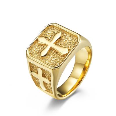 China CLASSIC Custom Personalized Retro Wide Geometric Shape Stainless Steel Men Cross Rings for sale