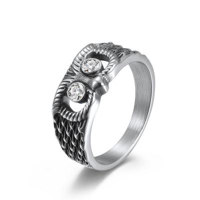 China CLASSIC Fashion Bague Punk Hip Hop Black Diamond Owl Eye Ring Wholesale Stainless Steel Animal Owl Ring Jewelry For Men Women for sale