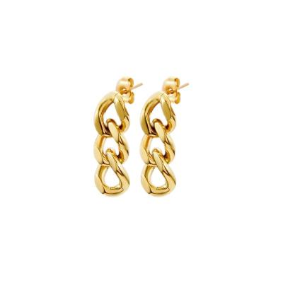 China CLASSIC New Trendy 18K Gold Plated Cuban Stainless Steel Plated Hypoallergenic Earrings Link Chain Stud Drop Earrings For Unisex for sale