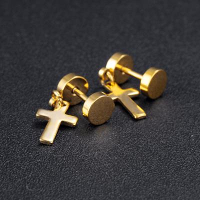 China CLASSIC Elegant Hot Selling Stud Earrings Stainless Steel Jewelry 18K Gold Plated Cross Earrings for sale