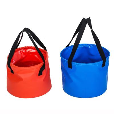 China Eco-friendly Multifunctional PVC Tarpaulin Folding Bucket With Round Handle Water Bucket For Outdoor Travel Fishing Camping for sale