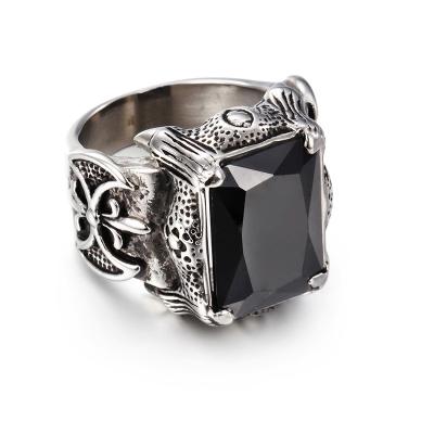 China Fashionable Male Hip Hop Promotional Top Square Zircon Stainless Steel Crown Ring for sale