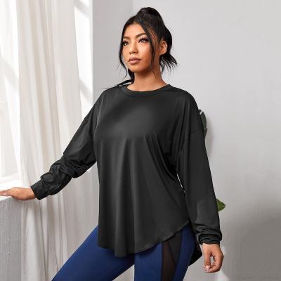 China Black Winter Fitness Jogger Tee Long Sleeve Jogging Women's T-Shirt Home Wear Gym Breathable Oversized Casual Loose Exercise for sale