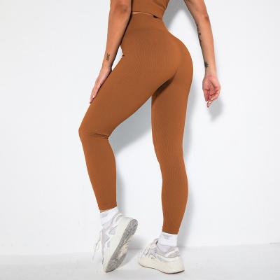 China Wholesale adult breathable ribbed sexy sports crack! crack! Seamless One Piece Butt Leggings Running Pants Fitness Apparels For Women for sale