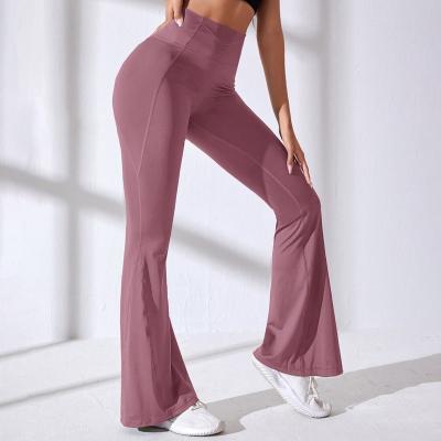 China Lady Integral Fitness Casual Trousers Yoga Dance Pants Fashion Breathable Design High Waist Hip-lifting Slim Wide-leg Flare Trousers for sale