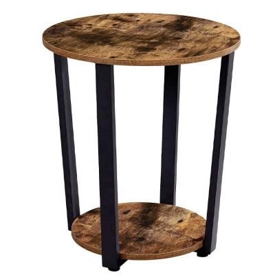 China Adjustable (other) Wholesale Small Industrial Accent Round  2-Tier Side End Table with Storage Rack and Metal frame for Living Room for sale