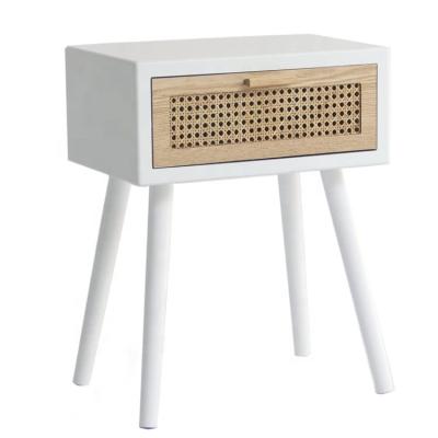 China Adjustable (other) Cheap Modern White Rattan Side Table Nightstand for Bedroom for sale