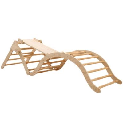 China Indoor folding foldable wood triangle baby montessori wooden climbing play gym toys for sale