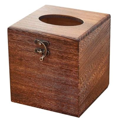 China New design 2022 amazon hot sales Cheap Vintage Rustic Framhouse Decorative Square Wood Tissue Box Cover for sale