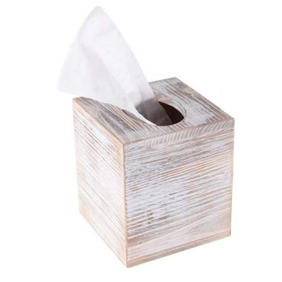 China New design 2022 amazon hot sales Wholesale Rustic Square Wooden Tissue Box Cover for Home Decoration and Bathroom for sale