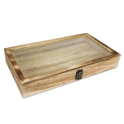 China Stocked Customized Wholesale Wooden Jewelry Display Case with a Tempered Glass Top Lid for sale