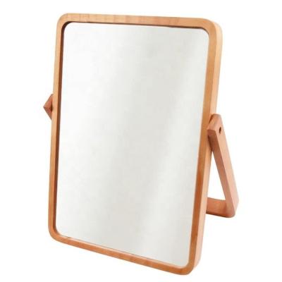 China New design 2022 amazon hot sales Tabletop Cheap Rectangle Pine Wood Vanity Makeup Mirror for sale