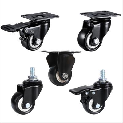 China Other 1.5 Inch 2 Inch Black PU Wheel Light Duty Casters Swivel Safety Bolt Chair For Furniture Wheel for sale