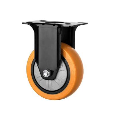 China 3 Inch PU Trolley Caster Wheels Rigid Medium Yellow Directional Wheel Polyurethane Flatbed Casters for sale