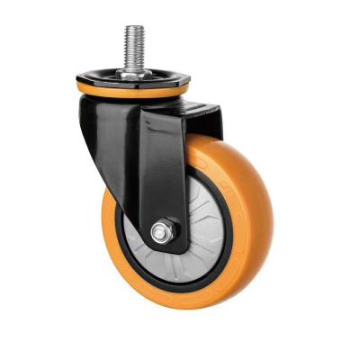 China Other Middle Yellow Polyurethane 3 Inch Universal Screw Wheel With Brake Industrial Trolley Casters for sale