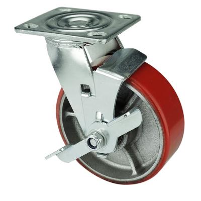 China Weihang Modern Casters 5 Casters 300kg Heavy Duty PU On Cast Iron Core Casters Industrial Caster Wheels for sale