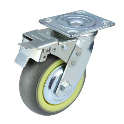 China Silent Casters Rigid Universal 6 Inch Wheel Heavy Duty Trolley Flatbed Rubber With Brake Pulley Casters for sale