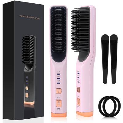 China PRITECH USB Outdoor Micro Rechargeable Portable Travel Hair Straightener Comb Cordless Brush With On-Demand Charging for sale