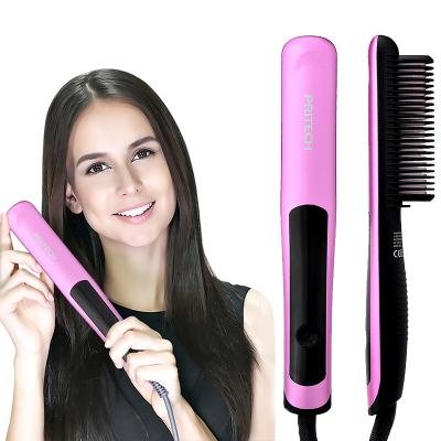 China PRITECH Three Outdoor Temperature Control Professional Beard Straightening Comb Customized Hair Straightener Brush for sale