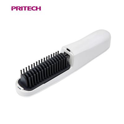 China PRITECH Negative Ionic Customized Tourmaline Ceramic Mini Cordless Hair Straightener Brush Rechargeable Tourmaline Coating for sale