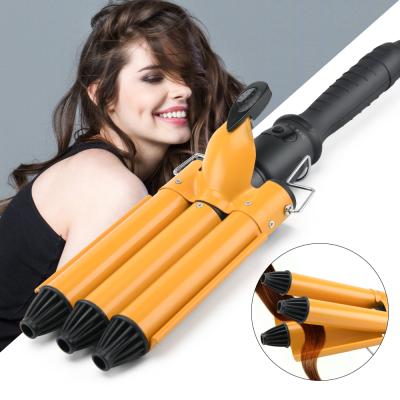 China Professional PRITECH Ceramic Triple Barrel Hair Curler Private Label Big Three Barrel Curling Iron for sale