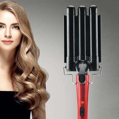 China PRITECH Three Tube Wavy Hair Curler Barrel Ceramic Coated Professional Triple Curling Iron for sale