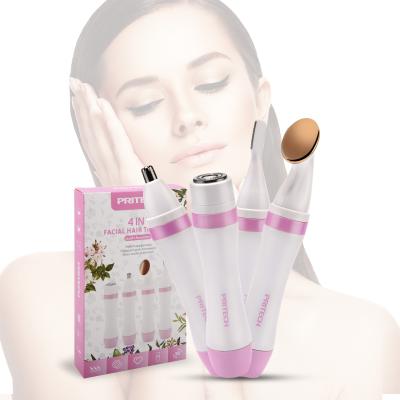 China Painless Eyebrow Shaving Epilator PRITECH Multifunctional 4 IN 1 Lady Shaver Dry Battery Powering Facial Massager Nose Eyebrow Trimmer for sale