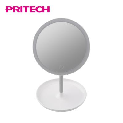 China Desktop Mirror PRITECH Touch Screen Round Type Led Makeup Cosmetic Mirror With Usb Charging Cable for sale