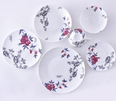 China Sustainable Hot Design Floral Dinnerware Set Ceramic Dishes Bowls Porcelain Dinner Set Of Cups for sale