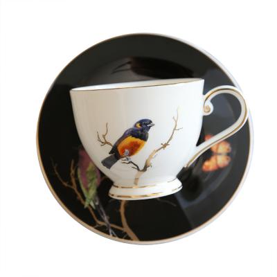 China Viable Ceramic Bird And Butterfly Porcelain Cups And Saucers Coffee Cup Tea Set Mug for sale