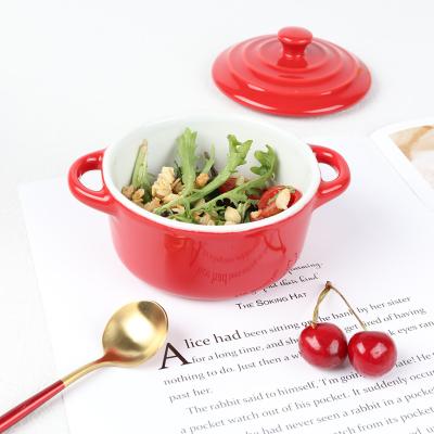 China Eco-Freindly Sustainable Heat Resistant Mini Bakeware Dish Casserole With Round Handles Ceramic Casserole for sale