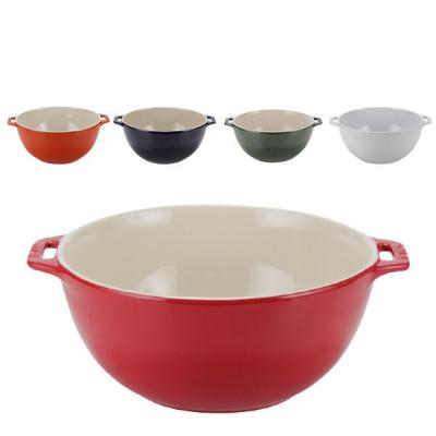 China Sustainable Wholesale Round Ceramic Baking Dish Pans Stoneware Round Bakeware With Handles Bake Dishes Sets for sale