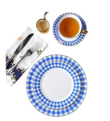 China Sustainable Western Style Blue Gold Rim Dinnerware Sets Porcelain Ceramic Mug And Dishes Set for sale