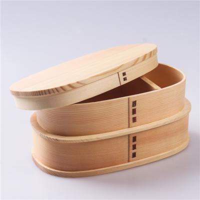 China Freshness Preservation Japanese 2 Layers Portable Leakproof School Wooden Bento Lunch Boxes With Compartments for sale