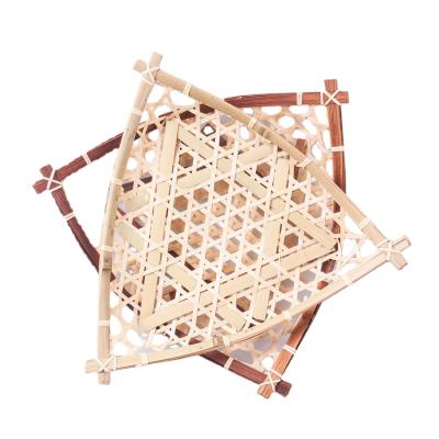 China Custom Size Decorative Triangle Tray Bamboo Weaving Basket Viable Beautiful For Dried Fruit Display for sale