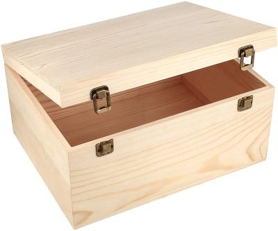 China Wooden DIY Handmade Unfinished Box Natural Pine Craft Stash Boxes with Hinged Lid and Front Clasp for Arts Hobby and Home Storage for sale