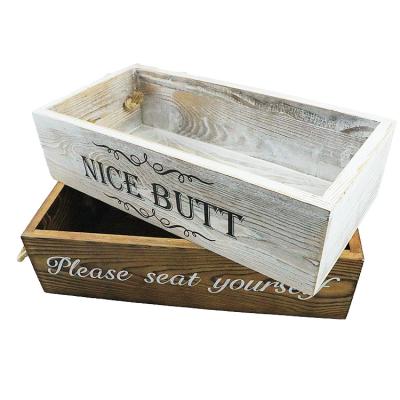 China Sustainable Rustic Bathroom Decor Box With Ropes Toilet Paper Holder Storage Box Bathroom Decor Toilet Cistern Wooden Small Farmhouse for sale