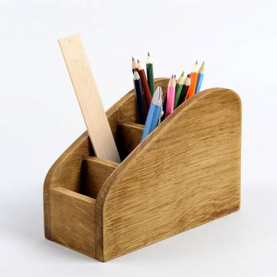 China 4 Compartments Desktop Pen Stand Solid Solid Wood Desk Organizer for sale