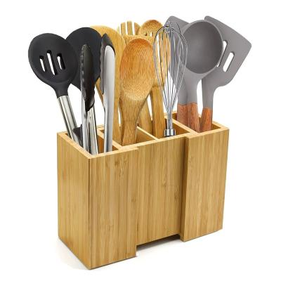 China Viable Bamboo Expandable Organizer Utensil Holder Counter Stove Top Spoon Cart Spatula Rack Kitchen Tool Cookware Set for sale