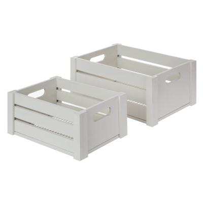 China None 2 Piece White Wooden Crates With Handles Toy Storage Basket Home Nesting Crate Set for sale