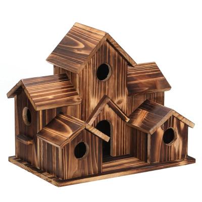 China Outdoor Viable Wooden Bird House Wooden Bird House with Poles for Finch Bluebird Cardinals Hanging Birdhouse Garden Country Cottage for sale