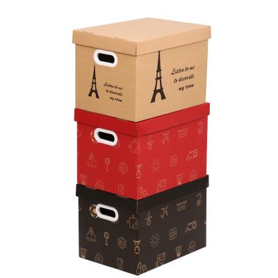 China Recycled Materials Custom Printed Cardboard Logo Rectangular Take Off Lid Easy Carry Handles Storage Box Paper Cardboard for sale