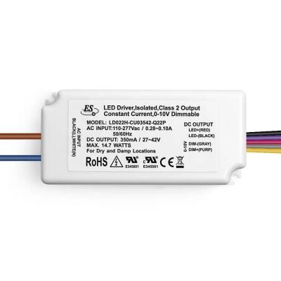 China ES UL 12W 110-277V AC Constant Current 250mA 350ma 290mA 500mA 1A 15-24V 30-42V 42-48V DC 0-10v Dimming Led Driver LD022H-CU03542-Q22P for sale