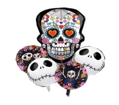 China Funny Gift Toy Halloween Foil Balloon Skull Decoration Set Character Foil Balloon Flying Inflatable Balloon Set for sale