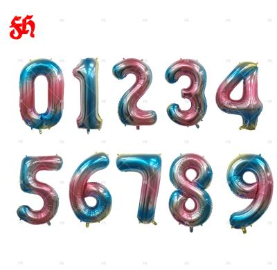 China Wholesale 32/42 Inch Inflatable Decoration Gradient Color Rainbow Number 0-9 Foil Balloons for sale