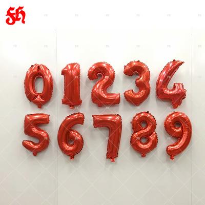 China Decoration Wholesale 16inch 32inch Inflatable Red Number 0-9 Foil Balloons for sale