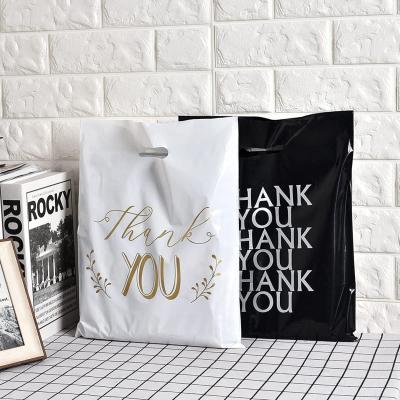 China Recyclable Thank You Plastic Bags Die Cut Shopping Bag Specialty Merchandise Apparel Retail Packaging for sale