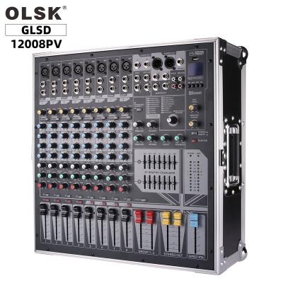 China GLSD 12008PV Independent Professional Power Mixer Console DJ Player Phantom Power 8 Routes USB Blue Tooth GLSD 12008PV for sale